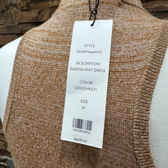 Veronica Beard - Gold Multicolor Knit Dress W/ Asymmetrical Hem Sz M - Picture 9 of 11